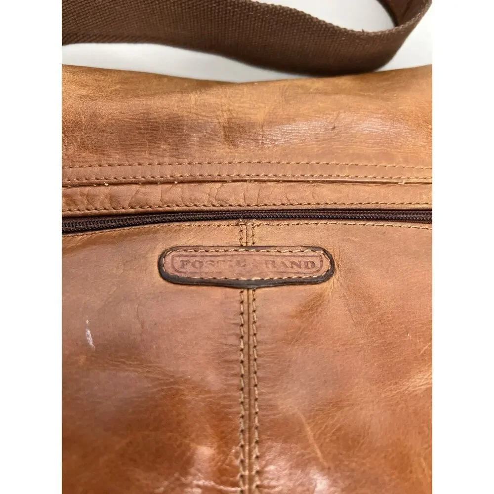 Fossil Brown Cognac Leather Briefcase Bag Shoulder